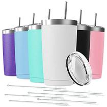 Deitybless 6 Pack 20 oz Inoxidável Aço Isolado Tumbler com palha e tampa, double wall travel coffee mug vacuum insulated bulk Tumbler Set de 6, adequado para porta-copos de veículo (cores variadas)