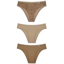 Del Rio Kit 3 Calcinhas Estampa Onça Mousse Capuccino Tamanho P