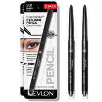 Delineador lápis Revlon ColorStay com apontador embutido, à prova d'água, à prova de manchas, maquiagem de longa duração para os olhos com ponta ultrafina, 201 pretos, pacote com 2