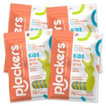 Dental Floss Picks Plackers Kids 75 Dual Gripz 300 unidades x4