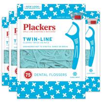 Dental Floss Picks Plackers Twin-Line, 75 unidades (pacote com 4)