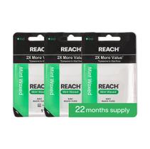Dental Floss Reach Waxed Mint, pacote com 3, removedor de placa de 105 m
