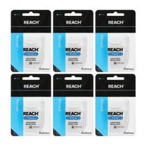 Dental Floss Reach Waxed Unflaved, pacote com 6, 50 m, removedor de placa bacteriana