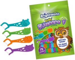 Dental Flossers BrightWorks Kids, com sabor de uva, pacote de 3 x 75