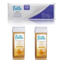 Depil Bella Kit Com 2 Ceras Quente Roll-On Mel 100g + Lenço Tnt 100 Unidades