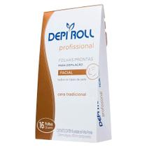 Depilador DepiRoll Profissional Cera Fria Facial Folhas Plásticas Prontas com 16 Unidades (8 pares) - Depi Roll