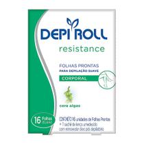 Depilador DepiRoll Resistance Cera Fria para Virilha e Pernas Folhas Prontas com 16 Unidades (8 Pares) + 1 Sachê de Lenço Umedecido com Removedor Óleo