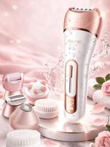 Depilador Elétrico Multifunções 6 Em 1 Feminino Profissional Completo com Massageador e Lixa Resistente a Água