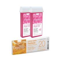 Depilflax Cera Roll-on Refil Rosa 100g 2 Uni + Lenço Depilatório c/ 20 Folhas