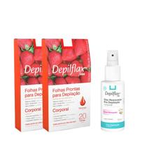 Depilflax Folhas Prontas Corporais c/20 Morango 2 Uni + Óleo Pós Depilatório 100ml