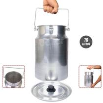 Depósito de leite leiteira 10 litros multiuso ração - alumínio com travas e alça - n10