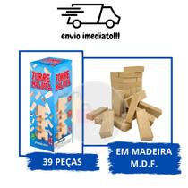 Desafie a Gravidade com o Jogo de Equilíbrio Torre Maluca em Madeira - 39 Peças para Pais e Filhos