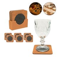 Descanso de Copo Taça 6 Unidades MDF 9,5cm com Suporte Protetor de Mesa Redondo ou Quadrado