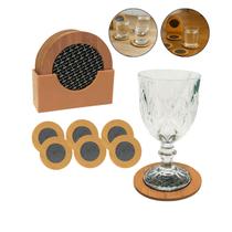 Descanso de Copo Taça 6 Unidades MDF 9,5cm com Suporte Protetor de Mesa Redondo ou Quadrado