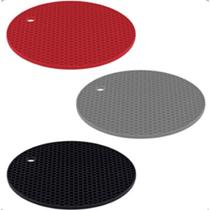 Descanso de panela de silicone redondo vermelho ou preto de cozinha - individual - wellmix
