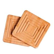 Descanso de Panela Quadrado em Bambu Natural Kit com 2 Unidades