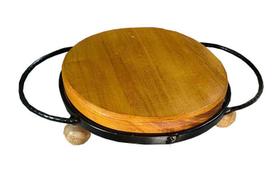 descanso de panelas de mesa redondo pia ferro e madeira suporte decoração arte cozinha decoração