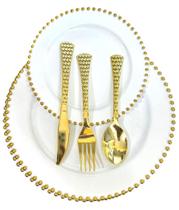 Descartáveis Luxo Kit 18 Talheres + 12 Pratos Dourado Ouro - ARCÓLOR