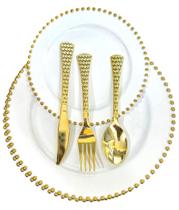 Descartáveis Luxo Kit 18 Talheres + 12 Pratos Dourado Ouro - Silver