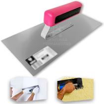 Desempenadeira de Aço Inox Lisa Galo 113/00 113/05 29 x 12cm C/Cabo Aberto para Acabamentos de Massa Corrida Texturas Pedreiros e Pintores Verde/Rosa