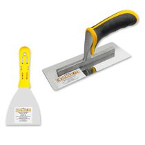 Desempenadeira Rígida de Aço Inox 24x11,5cm Com Espátula Flexível Evolution Construção Civil Acabamento Resistente Lâmina Maleável Bordas Arredondadas Desempenadeira Rígida de Aço Inox 24x11,5cm Com Espátula Flexível Evolution Construção Civil Acabamento Resistente Lâmina Maleável Bordas Arredondadas