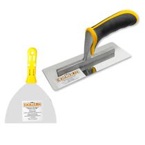 Desempenadeira Rígida de Aço Inox 24x11,5cm Com Espátula Flexível Evolution Construção Civil Acabamento Resistente Lâmina Maleável Bordas Arredondadas Desempenadeira Rígida de Aço Inox 24x11,5cm Com Espátula Flexível Evolution Construção Civil Acabamento Resistente Lâmina Maleável Bordas Arredondadas
