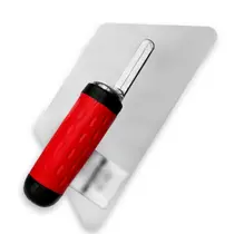 Desempenadeira Trapézio de Aço Inox Compel 24 x 11cm Cantos Arredondos Cabo Emborrachado Efeitos Decorativos Cimento Queimado Marmorizado Texturas