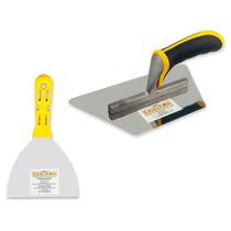 Desempenadeira Trapézio Rigida de Aço Inox 23,5x13cm e Espátula Flexível Evolution Acabamento Em Obras Lâmina Maleável e Durável Bordas Arredondadas Desempenadeira Trapézio Rigida de Aço Inox 23,5x13cm e Espátula Flexível Evolution Acabamento Em Obras Lâmina Maleável e Durável Bordas Arredondadas