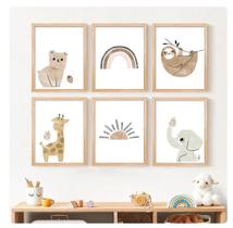 Desenhos animados Elefante e Girafa Aquarela Poster, Pintura Canvas, Cute Nursery