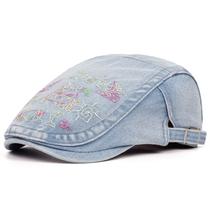 Design bordado de algodão jeans de boné plano para homens e mulheres