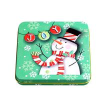 Design de boneco de neve de Natal em caixa de lata 10,5x10,5x1,5 cm
