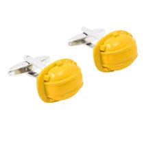 Design de capacete amarelo Cuff Links para construção masculina Design de capacete amarelo Cuff Links para construção masculina