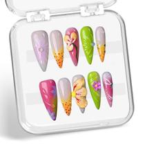 Design de flores 3D de estilete de amêndoa feito à mão Press on Nails Design de flores 3D de estilete de amêndoa feito à mão Press on Nails