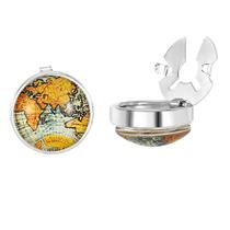 Design de mapa mundial vintage da Cufflinks em liga prateada Design de mapa mundial vintage da Cufflinks em liga prateada