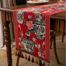 Design de vaso floral vintage de estilo chinês Table Runner