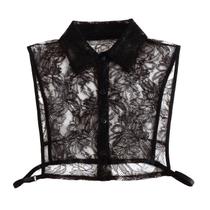 Design feminino de renda removível preta transparente com gola falsa
