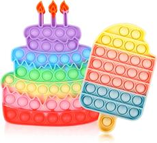 Design mais novo material atualizado 2 peças de brinquedo sensorial Push Bubble Pop Fidget, brinquedo para aliviar o estresse de silicone para necessidades especiais para autismo, brinquedo sensorial anti-ansiedade para crianças (bolo+sorvete)