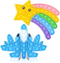 Design mais novo material atualizado 2 peças de brinquedo sensorial Push Bubble Pop Fidget, brinquedo sensorial de silicone para necessidades especiais para autismo, brinquedo sensorial anti-ansiedade para crianças (avião+estrela)