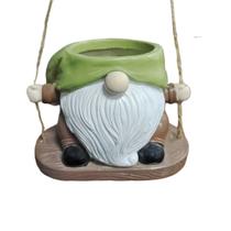 Design suspenso de resina de vaso de flores Gnome Swing 13,1x9cm