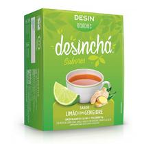 Desinchá Chá 100% Natural Original Sabor Limão com Gengibre 10 Sachês Cada Pacote 1,5g Saquinhos - Desincha