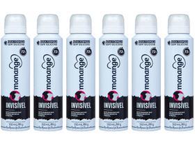 Desodorante Aerossol Antitranspirante Feminino - Monange Invisível 150ml 72 Horas 6 Unidades