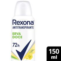 Desodorante Antitranspirante Aerosol Feminino Rexona Erva Doce 72 horas 150ml