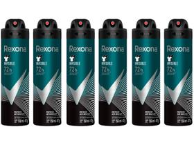 Desodorante Antitranspirante Aerossol Masculino - Rexona Invisible 6 Unidades 150ml Cada