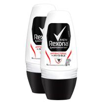 Desodorante Antitranspirante Rexona Men Antibacterial + Invisible Roll-on 50ml Kit com duas unidades