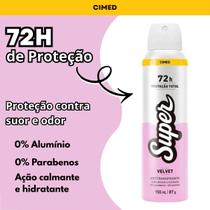 Desodorante Antitranspirante Super 72h Protecao Total Velvet Feminino Acao Calmante e Hidratacao 0% Aluminio Sem Paraben