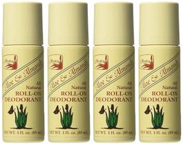 Desodorante corporal Alvera Alvera All Natural Roll-On Aloe & Amêndoas 90 ml, pacote com 4