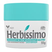 Desodorante Herbíssimo Creme Neutro 55g Antitranspirante Sem Perfume, Ideal para Peles Sensíveis, Aplicação Suave e Sem Manchas