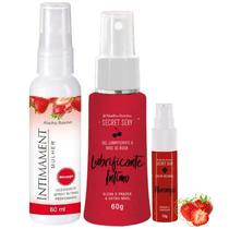 Desodorante Íntimo Morango + Lubrificante Íntimo Secret Sexy + Calda Bejável Secret Sexy Morango - Abelha Rainha