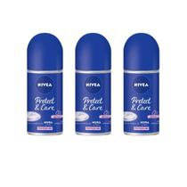 Desodorante Roll-on Nivea 50ml Fem Protect e Care - Kit 3un