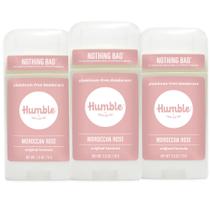 Desodorante sem alumínio com fórmula original da HUMBLE BRANDS. Controle de odor de longa duração com bicarbonato de sódio e óleos essenciais, rosa marroquina, 2,5 onças, pacote com 3